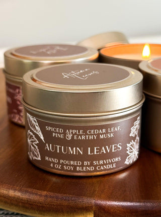 Autumn Leaves soy blend Candle in a travel tin